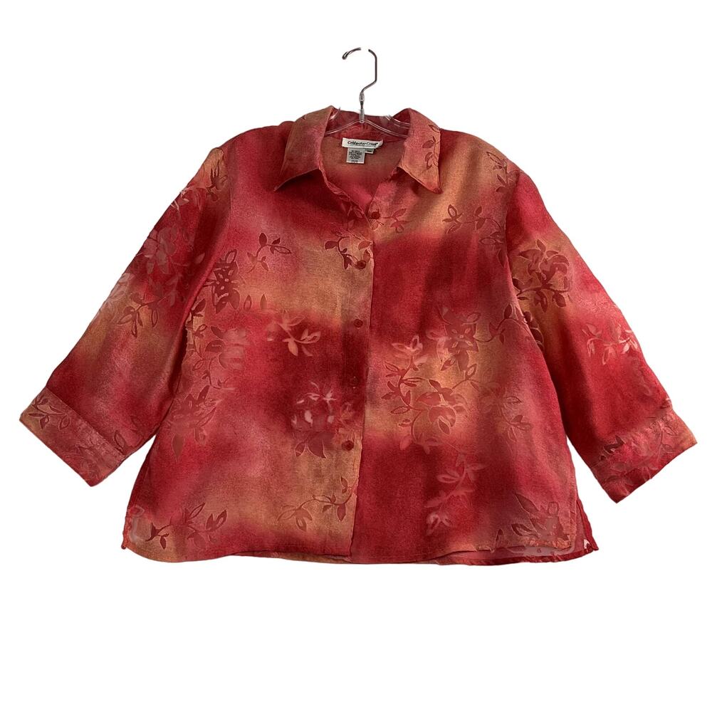 Coldwater Creek Textured Semi Sheer Button Down Shirt Linen Blend Womens Small